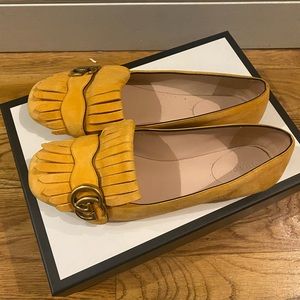 Gucci Marmont Suede Flat Fringe Flats in yellow/ orange